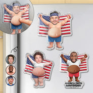 Custom Photo, Independence Day, Gift For Men, Gift For Yourself, Humorous, Cut-Face Photo - Custom Photo Stars, Stripes & Poke That Belly - Personalized Squishy Acrylic Fridge Magnet