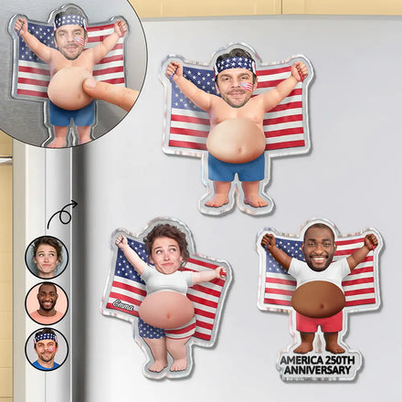 Custom Photo Stars, Stripes & Poke That Belly - Personalized Squishy Acrylic Fridge Magnet