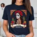 Art Design,Confident,Halloween,Gift For Yourself,Hispanic,Photo - Mexican Skull Woman Man - Custom Photo Sugar Skull Day Of The Dead Funny Mexican Hispanic - Personalized T Shirt