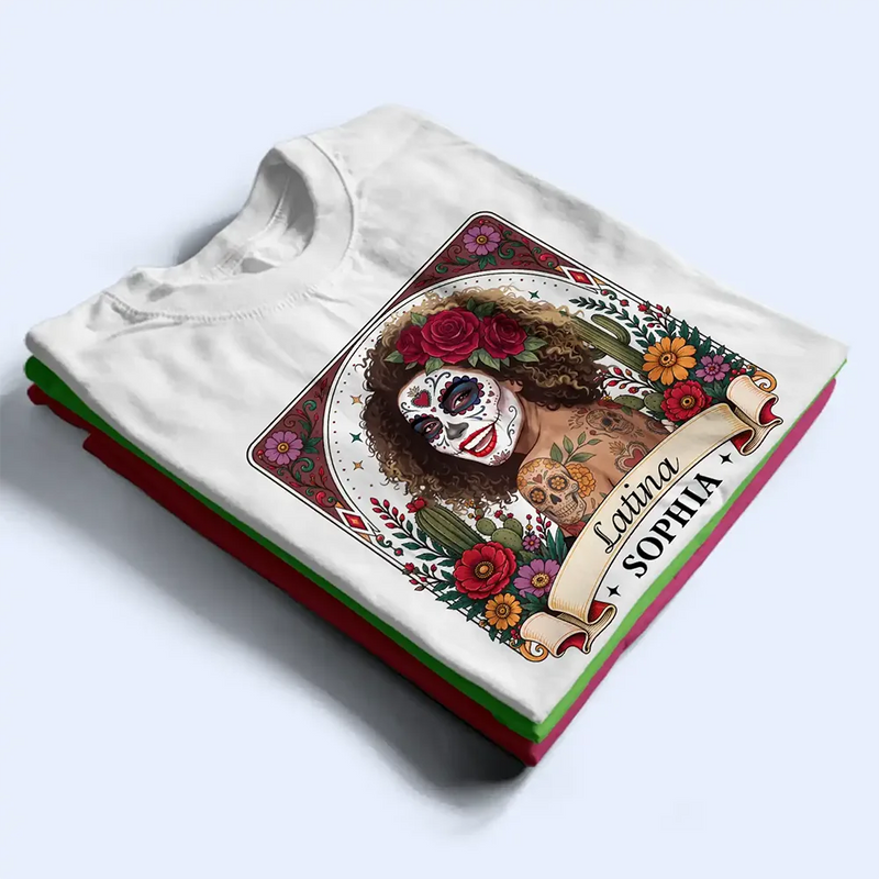 Art Design,Confident,Halloween,Gift For Yourself,Hispanic,Photo - Mexican Skull Woman Man - Custom Photo Sugar Skull Day Of The Dead Funny Mexican Hispanic - Personalized T Shirt