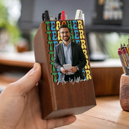 Grateful, Teacher, Back To School, Custom Photo, Remove BG Photo - Custom Photo Teacher With Name - Personalized Pen Holder With Clock