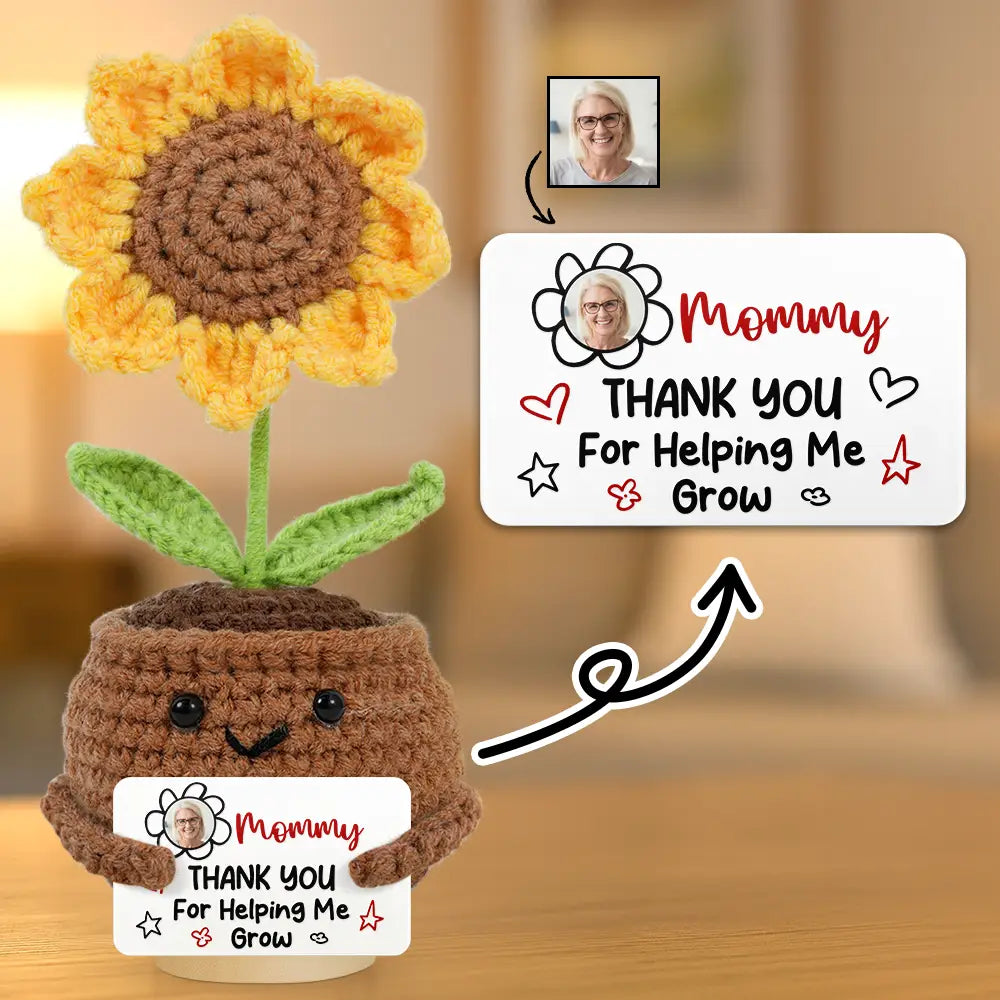 Gift For Mother - Custom Photo Thank You For Helping Me Grow - Personalized Doll Crochet With Custom Card
