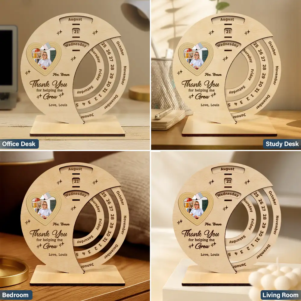 Custom Photo Thank You Teacher For Shaping Little Minds - Personalized Spinning Perpetual Desk Calendar