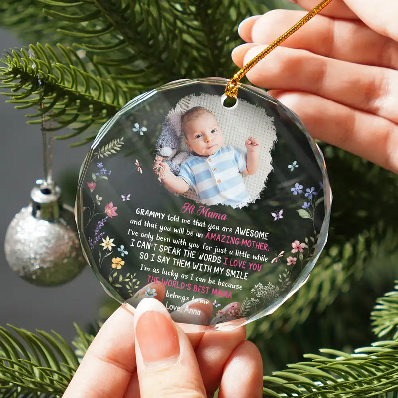 Adorable, First Christmas, New Mom, Christmas, Custom Photo, Gift For Mother, Upload Full Photo - Custom Photo The Best Mommy Belongs To Me New Mom - Personalized Circle Glass Ornament
