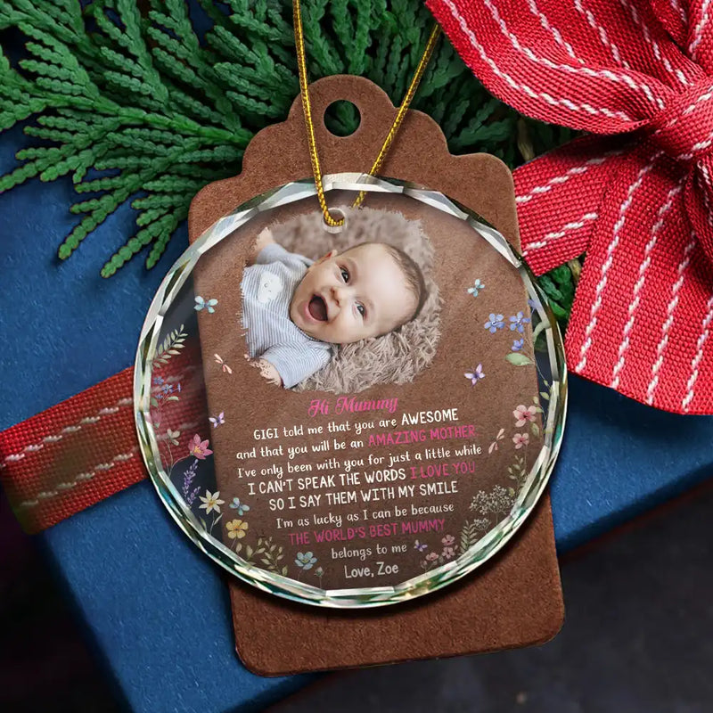 Adorable, First Christmas, New Mom, Christmas, Custom Photo, Gift For Mother, Upload Full Photo - Custom Photo The Best Mommy Belongs To Me New Mom - Personalized Circle Glass Ornament