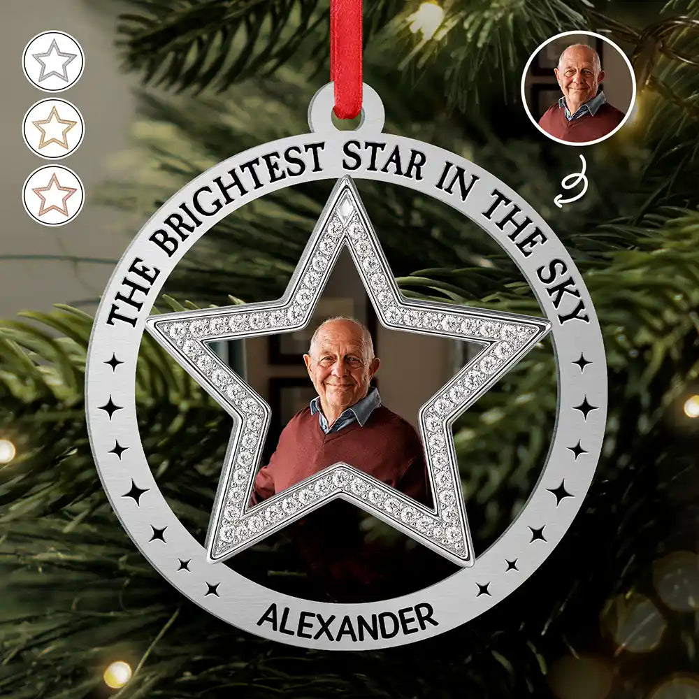 Custom Photo You Are The Brightest Star In The Sky - Personalized Metal Ornament