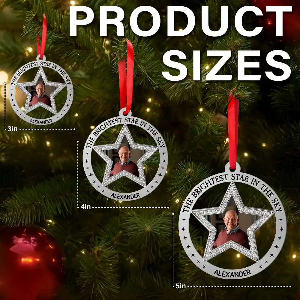 Christmas, Family, Pet Lovers, Memorial - Custom Photo The Brightest Star In The Sky - Personalized Metal Ornament