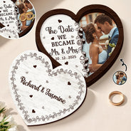 Gift For Husband, Gift For Wife, Gift For Boyfriend, Gift For Girlfriend, Custom Photo, Love, Gift For Couples - Custom Photo The Date We Became Mr. & Mrs. - Personalized 2-Layered Wooden Ring Dish