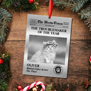 Pet Lovers,Christmas,Funny,Custom Photo - Custom Photo The Dog Times, The Meow Times - Personalized Metal Ornament