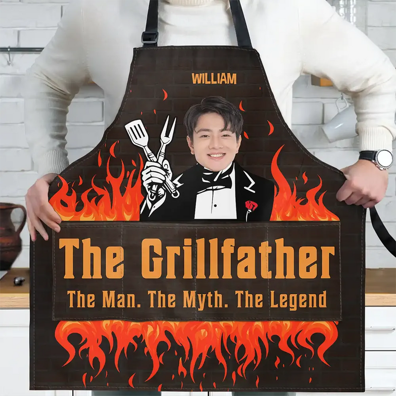 Grilling, Gift For Men, Funny, Gift For Yourself - Custom Photo The Grillfather - Personalized Apron
