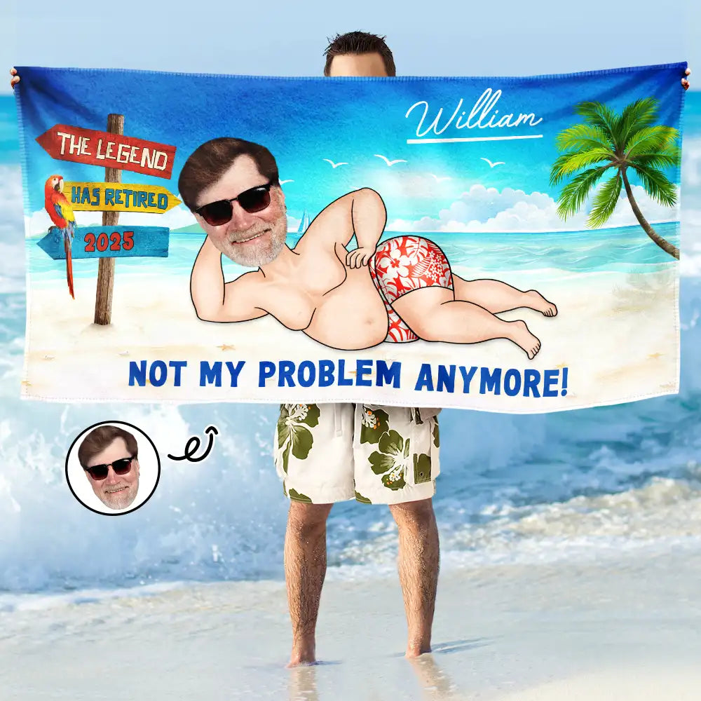 Custom Photo The Legend Has Retired - Personalized Beach Towel