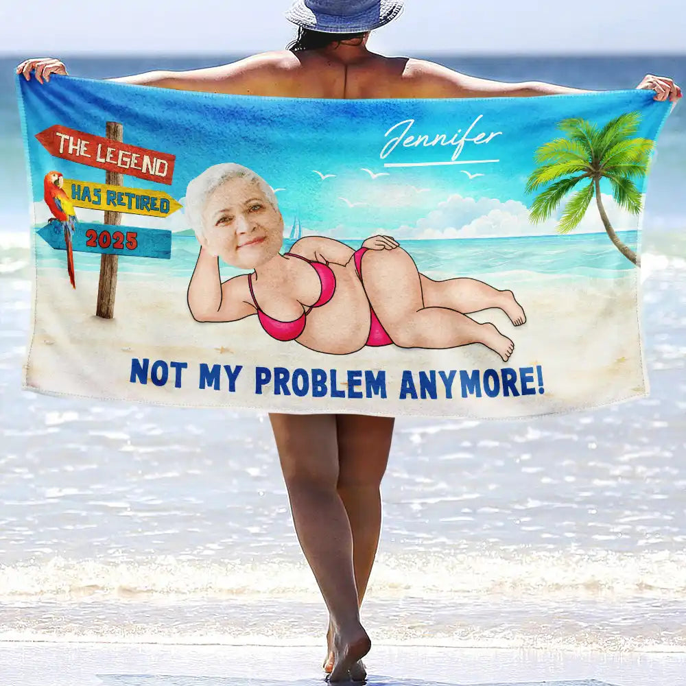 Gift For Yourself,Gift For Women,Gift For Men,Retirement,Beach,Summer - Custom Photo The Legend Has Retired - Personalized Beach Towel