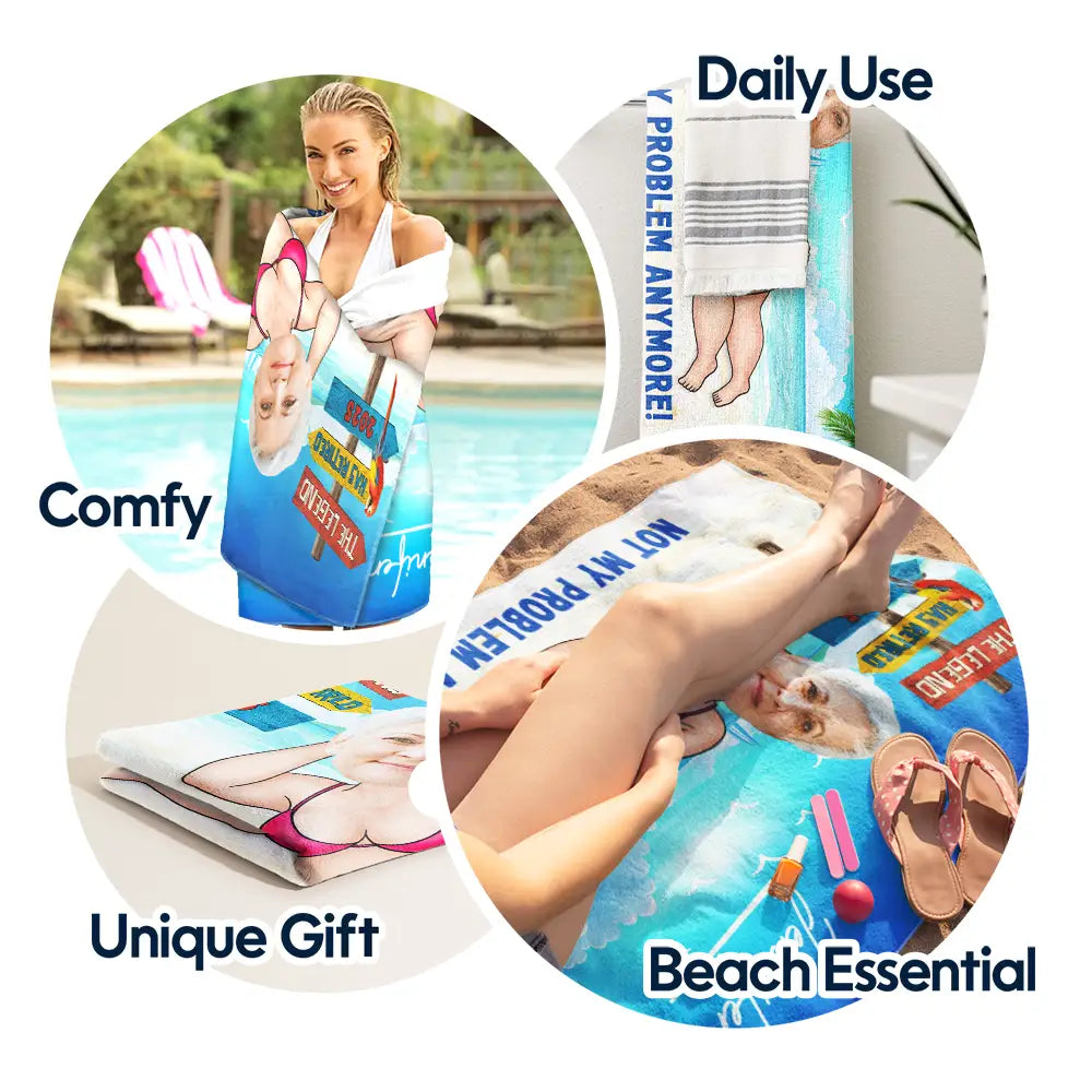 Gift For Yourself,Gift For Women,Gift For Men,Retirement,Beach,Summer - Custom Photo The Legend Has Retired - Personalized Beach Towel