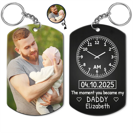 Custom Photo The Moment You Became My Daddy - Personalized Aluminum Keychain