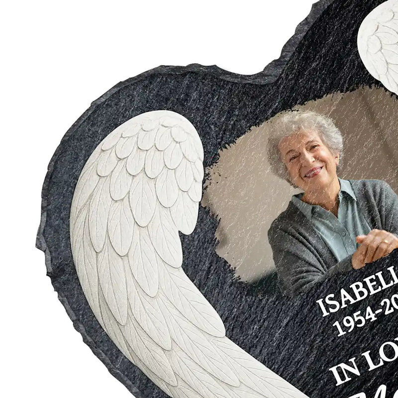 Christian, Family, Memorial, Parents, Gift For Grandparents - Custom Photo The One You Loved Becomes a Memory - Personalized Heart Memorial Garden Stone