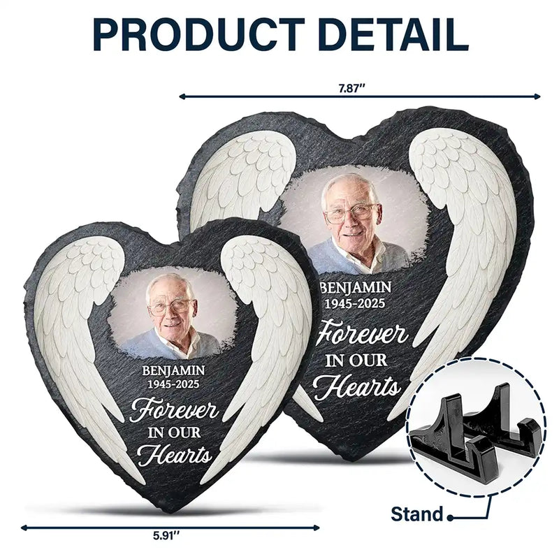 Christian, Family, Memorial, Parents, Gift For Grandparents - Custom Photo The One You Loved Becomes a Memory - Personalized Heart Memorial Garden Stone