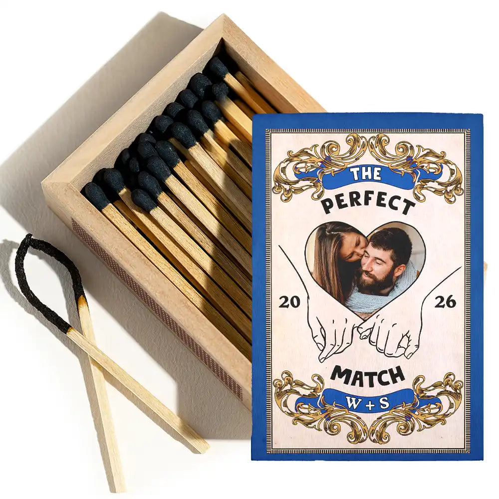 Gift For Couples,Gift For Husband,Gift For Wife,Gift For Boyfriend,Gift For Girlfriend,Happy - Custom Photo The Perfect Match - Personalized Wooden Matchbox