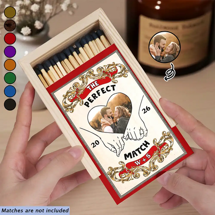 Custom Photo The Perfect Match - Personalized Wooden Matchbox