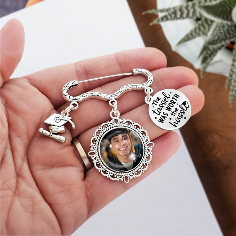 Graduation,Gift For Yourself,Gift For Bestie,Gift For Girlfriend,Gift For Boyfriend,Gift For Sibling,Gifts For Colleagues,Funny - Custom Photo The Tassel Was Worth The Hassle - Personalized Graduation Tassel Pin