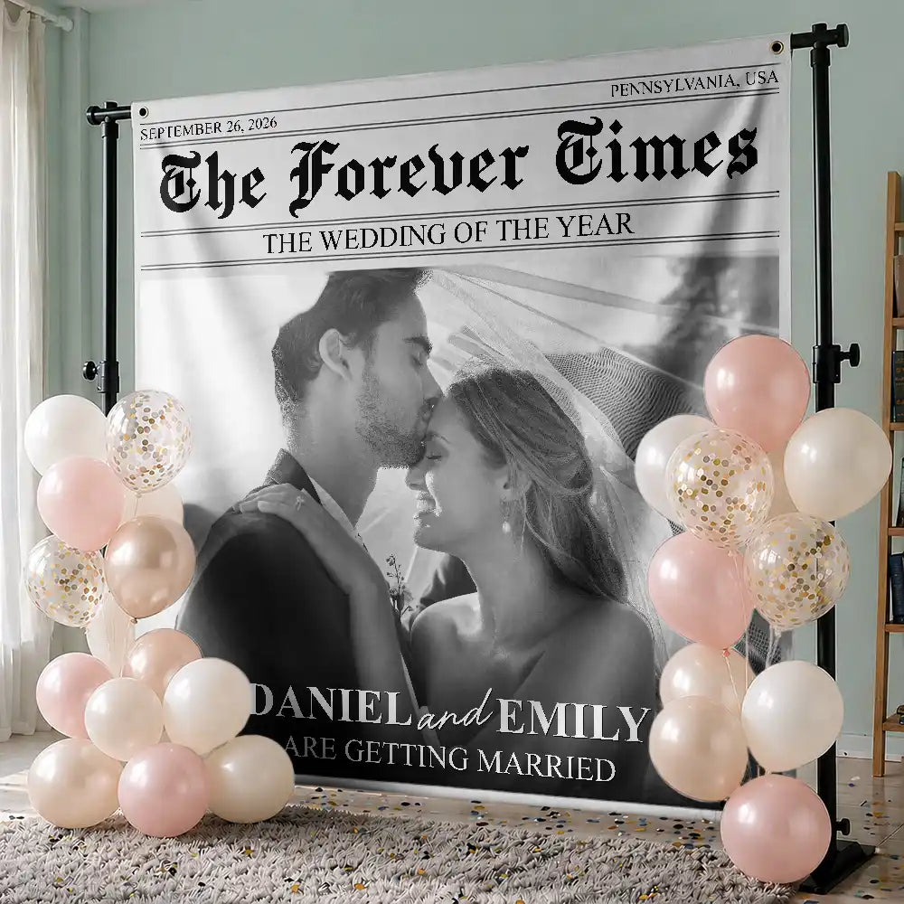 Custom Photo,Romantic,Gift For Couples,Wedding,Upload Full Photo - Custom Photo The Wedding Times - Personalized Backdrop