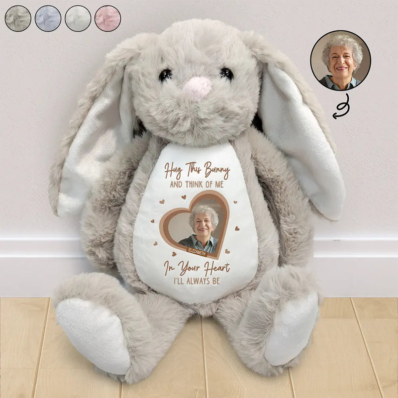 Pet Lovers, Cat Lovers, Dog Lovers, Sad, Memorial, Family, Gift For Sibling, Parents, Gift For Grandparents - Custom Photo Think Of Me In Your Heart Memorial - Personalized Soft Toy Bunny