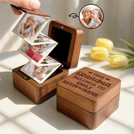 Custom Photo This Grandma Belongs To The Kids - Personalized Wooden Accordion Photo Box