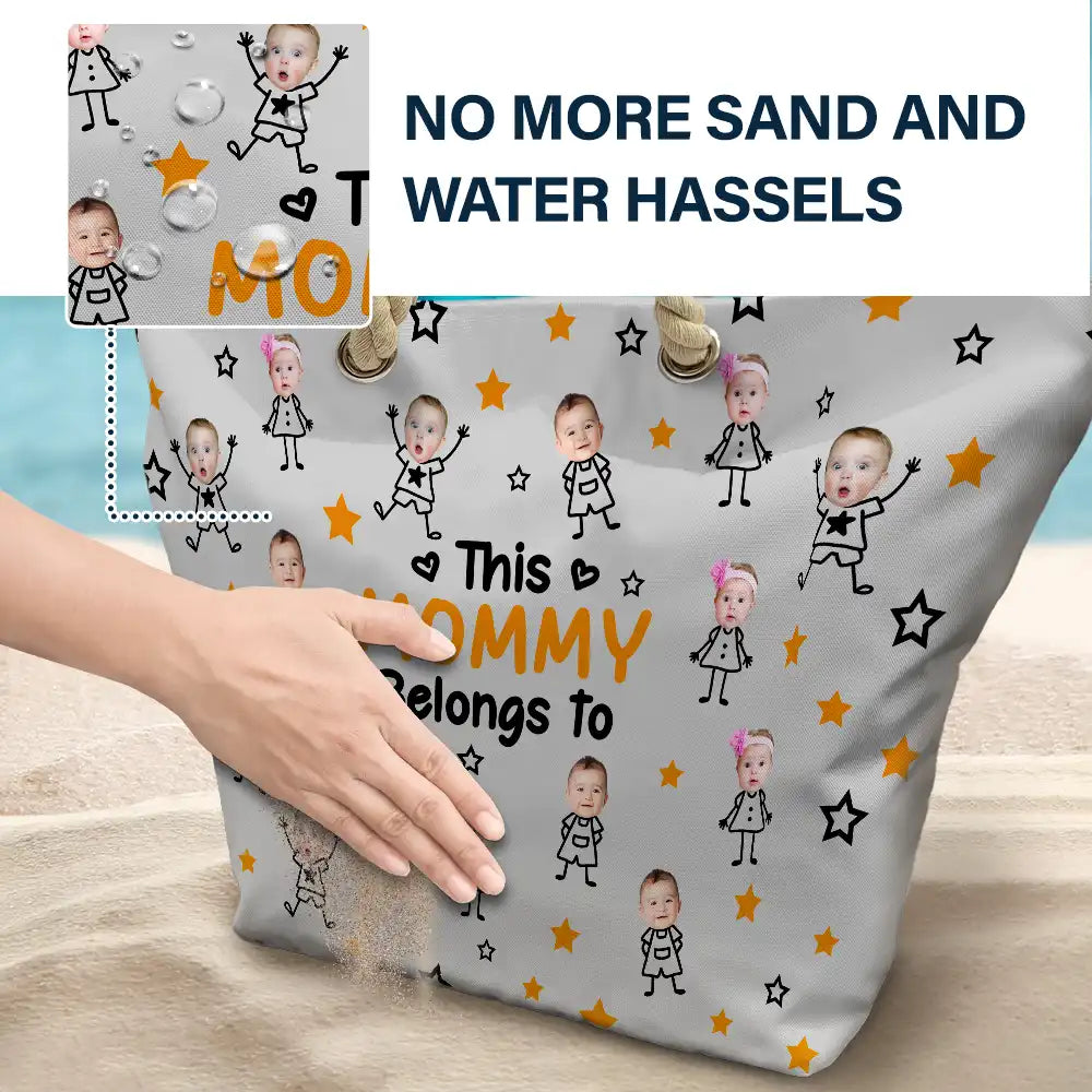 Gift For Grandma,Gift For Mother,Love,Stick Figure - Custom Photo This Grandma Mom Belongs To Kids Pet - Personalized Beach Bag