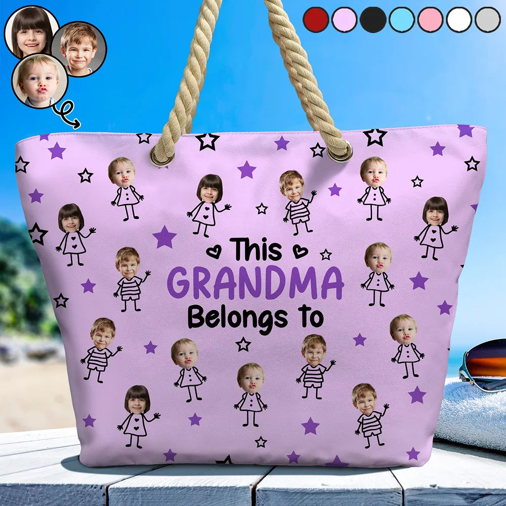 Custom Photo This Grandma Mom Belongs To Kids Pet - Personalized Beach Bag