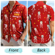 Gift For Grandma,Gift For Mother,Love,Stick Figure - Custom Photo This Grandpa Grandma Dad Mom Belongs To Kids Pet - Personalized Hawaiian Shirt