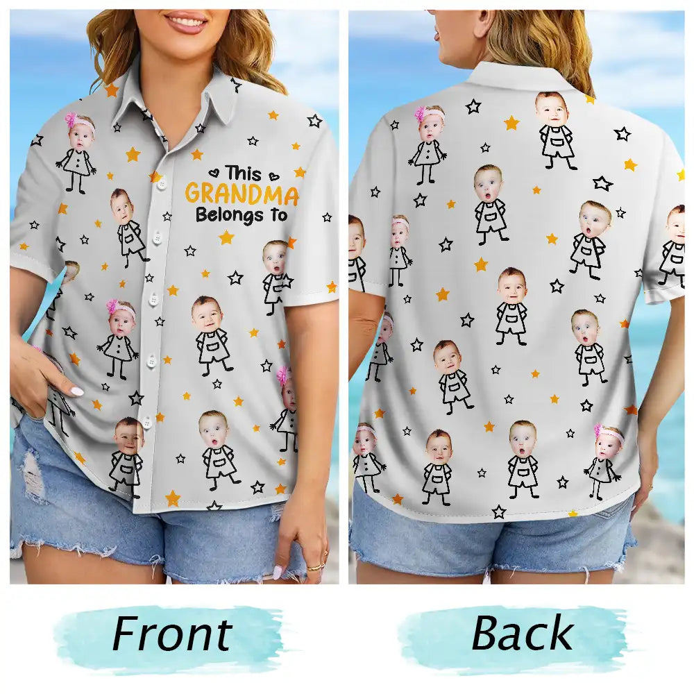 Gift For Grandma,Gift For Mother,Love,Stick Figure - Custom Photo This Grandpa Grandma Dad Mom Belongs To Kids Pet - Personalized Hawaiian Shirt