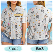 Gift For Grandma,Gift For Mother,Love,Stick Figure - Custom Photo This Grandpa Grandma Dad Mom Belongs To Kids Pet - Personalized Hawaiian Shirt