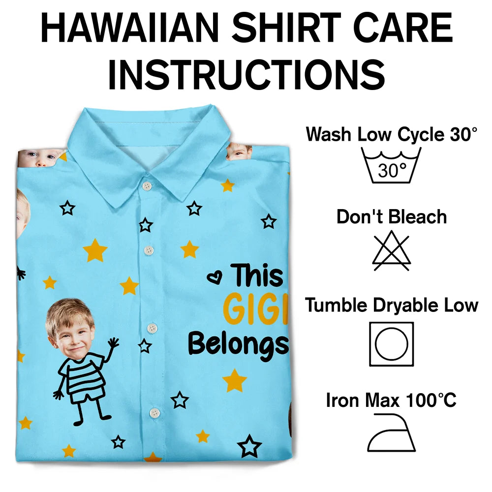 Gift For Grandma,Gift For Mother,Love,Stick Figure - Custom Photo This Grandpa Grandma Dad Mom Belongs To Kids Pet - Personalized Hawaiian Shirt