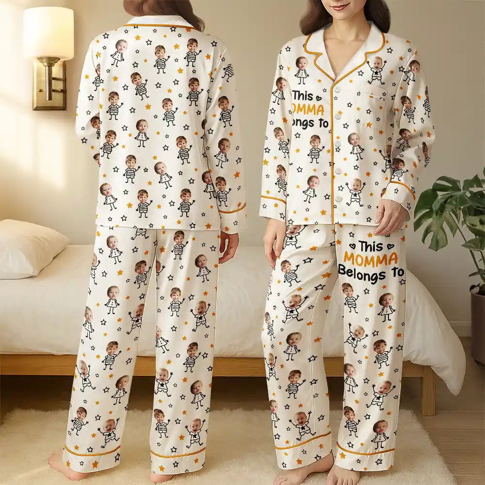 Gift For Grandma,Gift For Mother,Love,Stick Figure - Custom Photo This Grandma Mom Belongs To Kids Pet - Personalized Satin Pajama Set