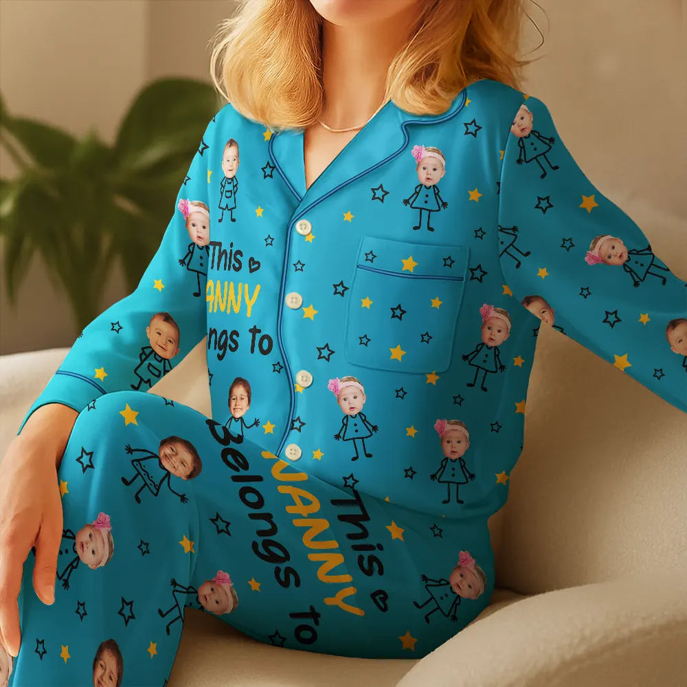 Gift For Grandma,Gift For Mother,Love,Stick Figure - Custom Photo This Grandma Mom Belongs To Kids Pet - Personalized Satin Pajama Set