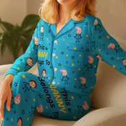 Gift For Grandma,Gift For Mother,Love,Stick Figure - Custom Photo This Grandma Mom Belongs To Kids Pet - Personalized Satin Pajama Set