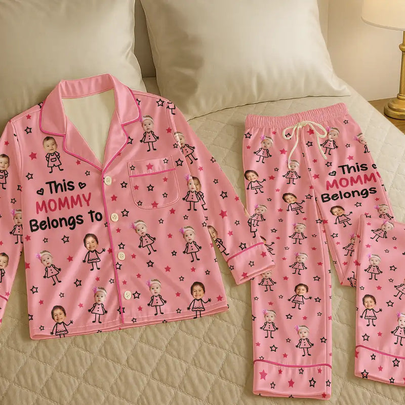 Gift For Grandma,Gift For Mother,Love,Stick Figure - Custom Photo This Grandma Mom Belongs To Kids Pet - Personalized Satin Pajama Set