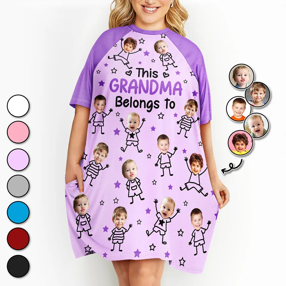 Custom Photo This Grandma Mom Belongs To Kids Pet - Personalized Women's Sleep Tee