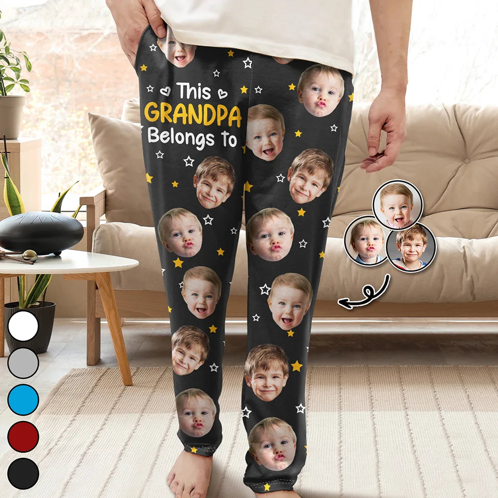 Custom Photo This Grandpa Grandma Belongs To Kids Pet Face - Personalized Pajama Pants