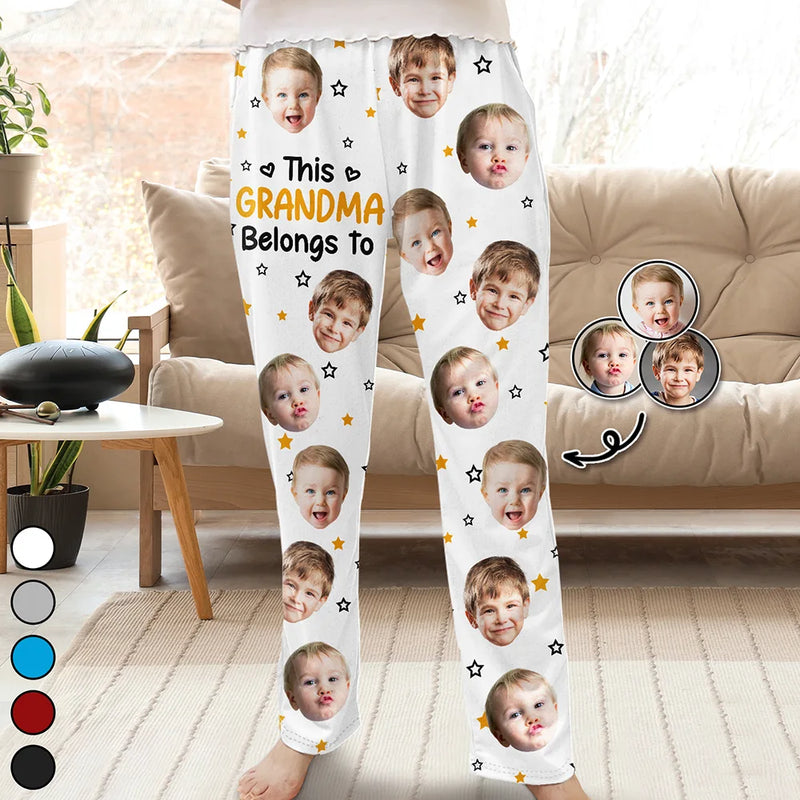 Custom Photo,Happy,Gift For Grandpa,Gift For Grandparents,Gift For Grandma,Gift For Mother,Gift For Father - Custom Photo This Grandpa Grandma Belongs To Kids Pet Face - Personalized Pajama Pants