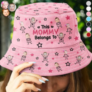 Gift For Grandma,Gift For Mother,Love,Stick Figure - Custom Photo This Grandpa Grandma Dad Mom Belongs To Kids Pet - Personalized Bucket Hat