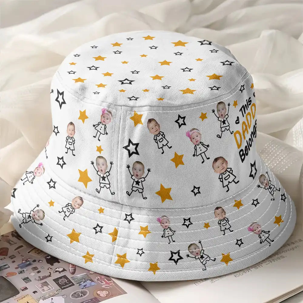 Gift For Grandma,Gift For Mother,Love,Stick Figure - Custom Photo This Grandpa Grandma Dad Mom Belongs To Kids Pet - Personalized Bucket Hat