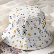 Gift For Grandma,Gift For Mother,Love,Stick Figure - Custom Photo This Grandpa Grandma Dad Mom Belongs To Kids Pet - Personalized Bucket Hat