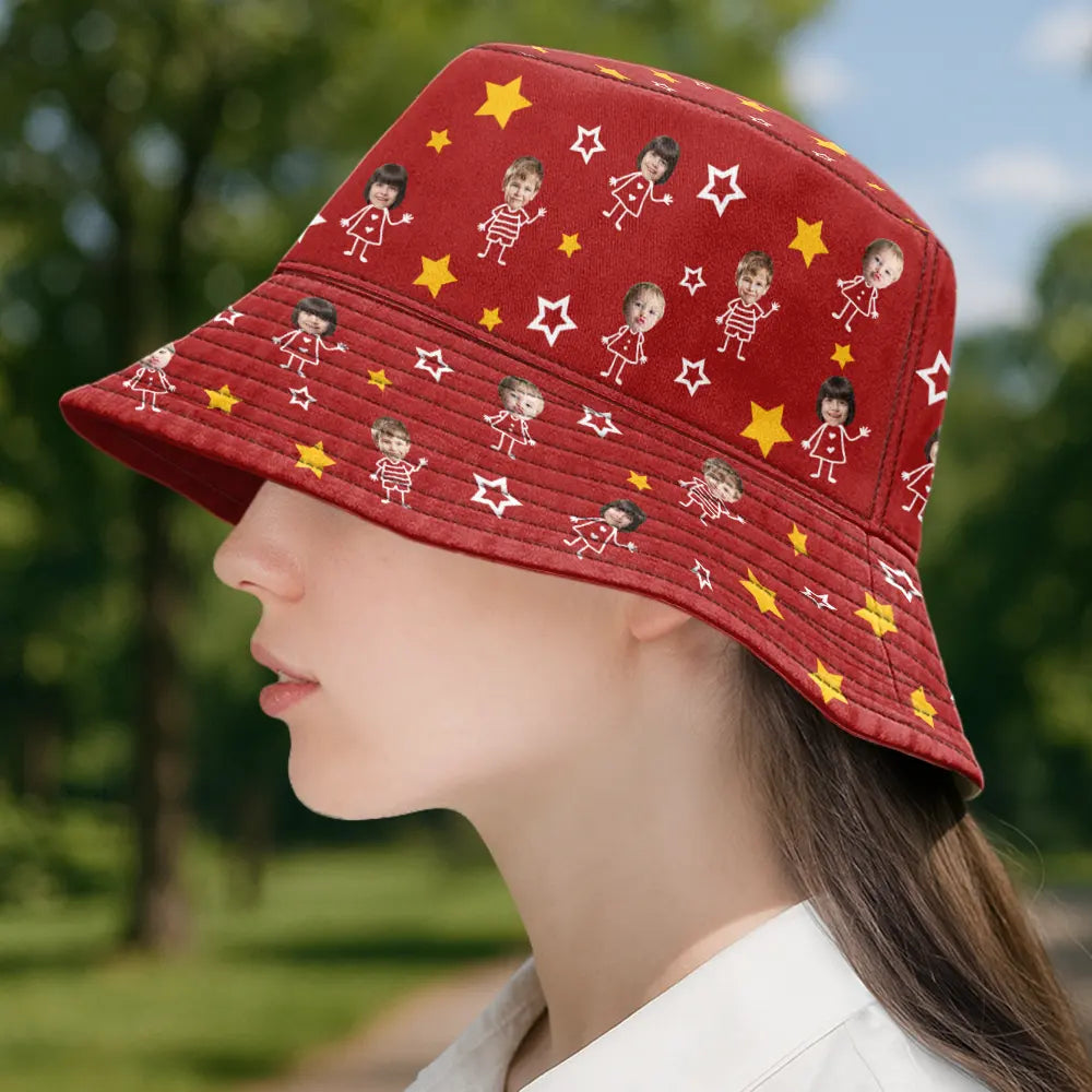 Gift For Grandma,Gift For Mother,Love,Stick Figure - Custom Photo This Grandpa Grandma Dad Mom Belongs To Kids Pet - Personalized Bucket Hat