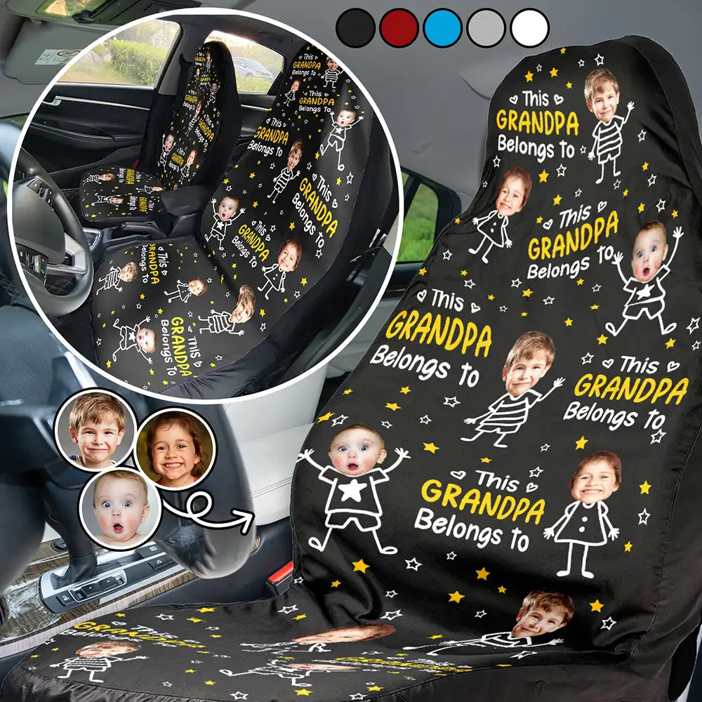 Custom Photo This Grandpa Papa Dad Belongs To Kids Pet - Personalized Car Seat Cover
