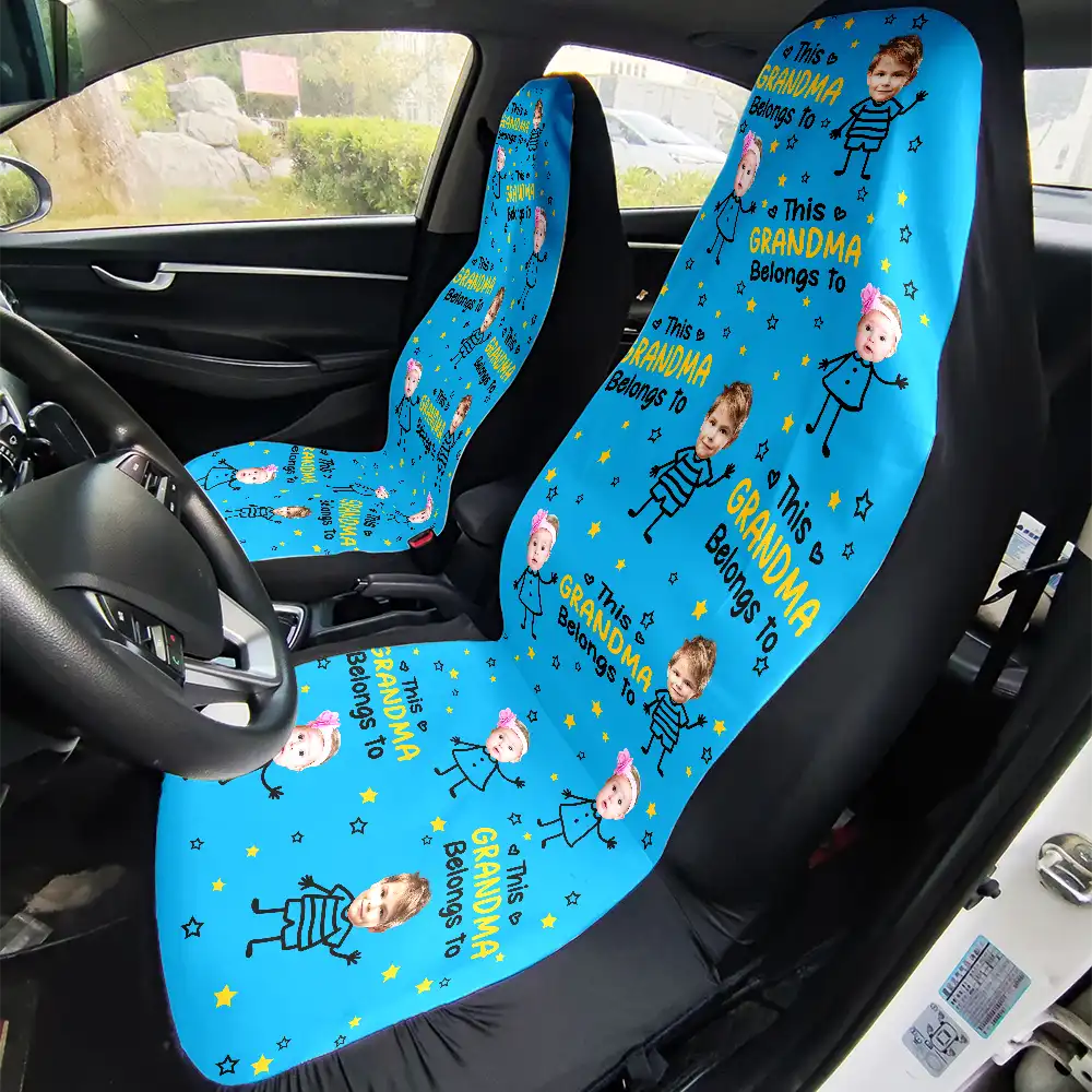 Gift For Grandpa, Gift For Father, Funny, Happy, Custom Photo - Custom Photo This Grandpa Papa Dad Belongs To Kids Pet - Personalized Car Seat Cover
