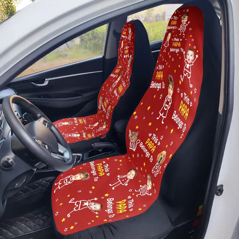 Gift For Grandpa, Gift For Father, Funny, Happy, Custom Photo - Custom Photo This Grandpa Papa Dad Belongs To Kids Pet - Personalized Car Seat Cover