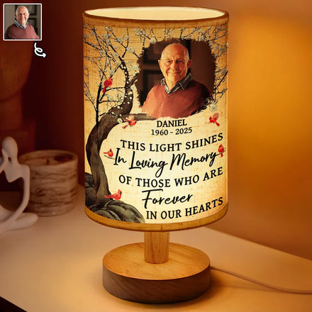 Custom Photo This Light Shines In Loving Memory - Personalized Fabric Lamp