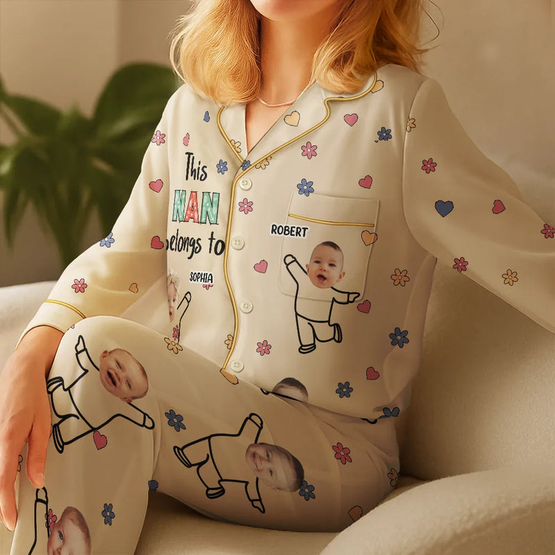 Gift For Grandma,Gift For Mother,Funny - Custom Photo This Nana Mom Belongs To Grandkids - Personalized Satin Pajama Set