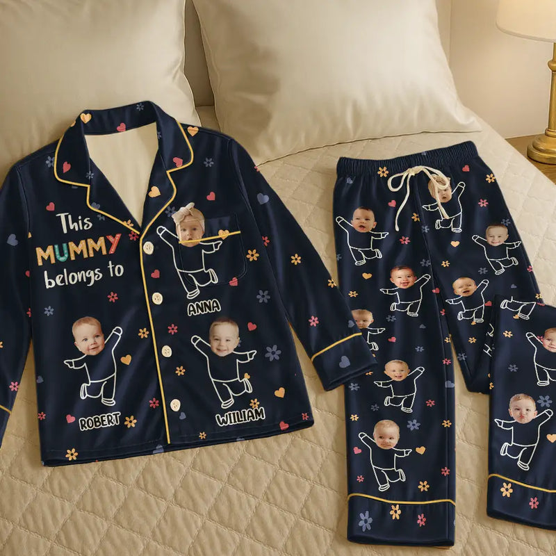 Gift For Grandma,Gift For Mother,Funny - Custom Photo This Nana Mom Belongs To Grandkids - Personalized Satin Pajama Set