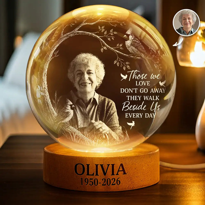 Sentimental, Custom Photo, Family, Memorial, Remove BG Photo - Custom Photo Those We Love Don't Go Away Memorial - Personalized Crystal Globe Lamp